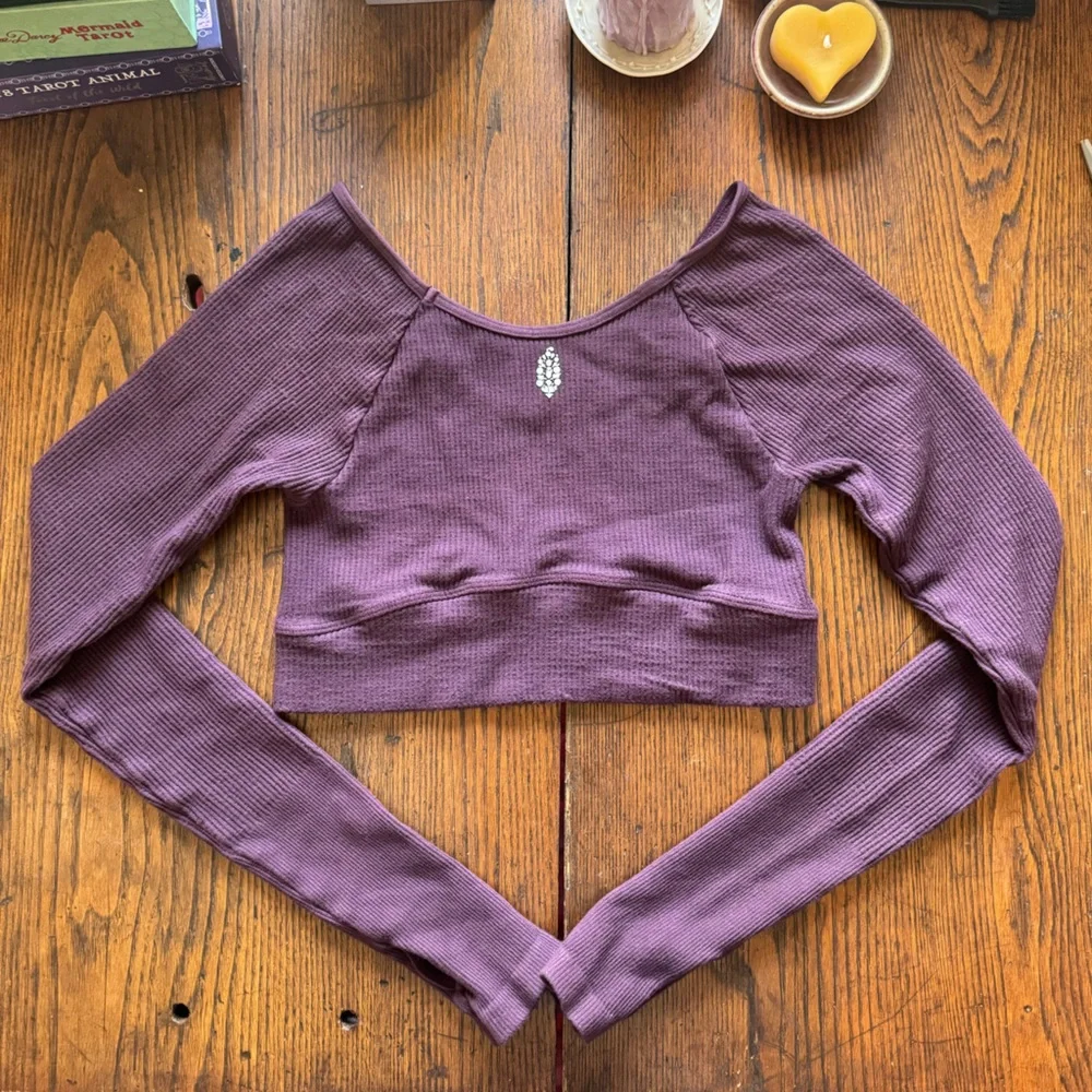 Free People Movement Hop to it long sleeve Crop Top XS/S Purple brushed maroon